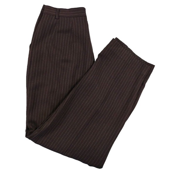 Striped Trousers Pants Women's Career Halter Brown Cream Size 12 Pant - Picture 1 of 14